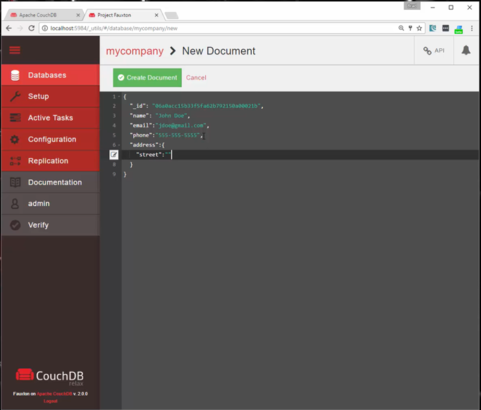 screenshot of Apache CouchDB